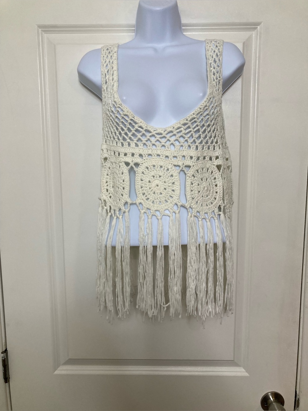Woven Heart Crochet Fringe Tank Top Sz S Boho Fairy Festival Layering Romantic